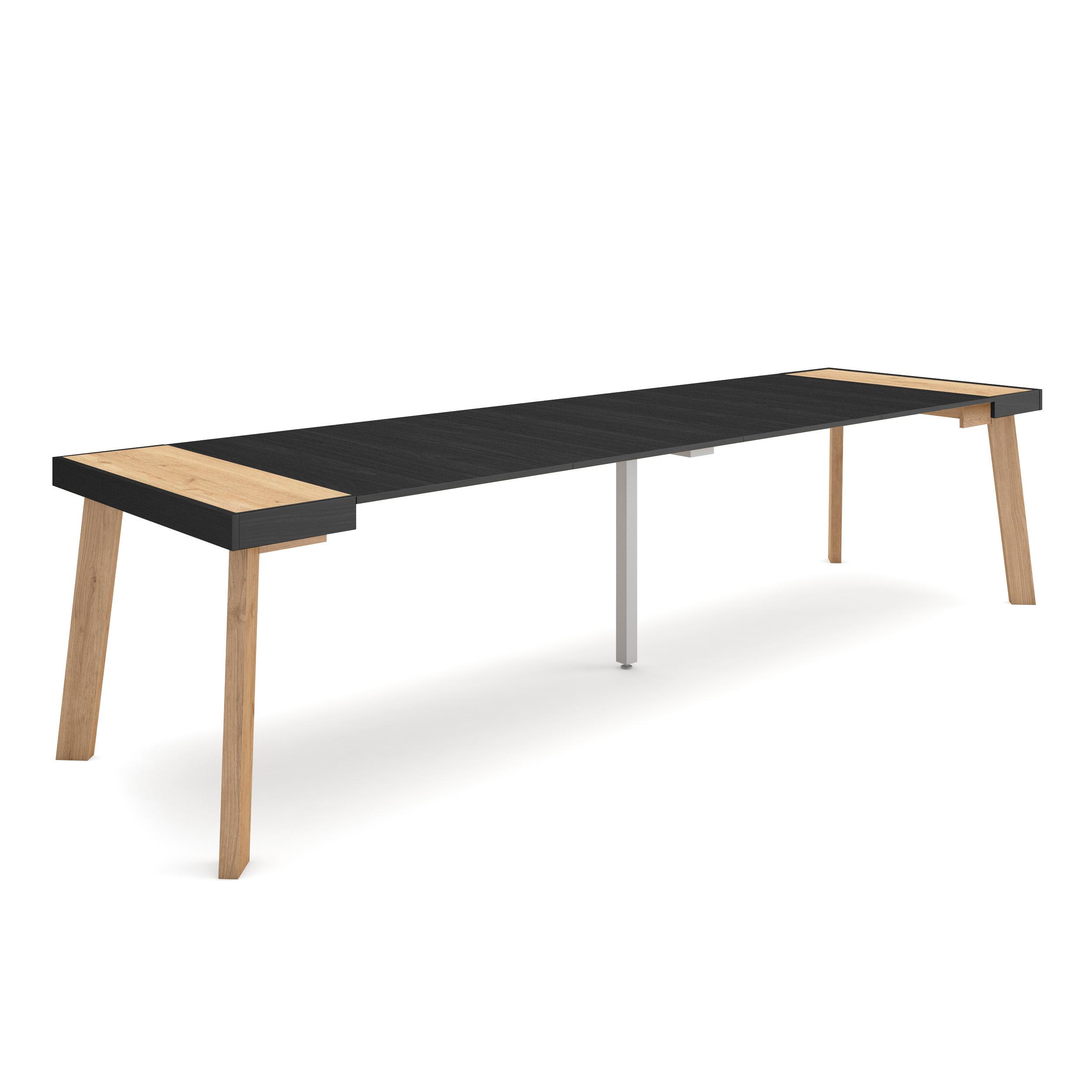 Mesa extensible, 58/302x90x73cm, roble y negro, patas de madera rf3097