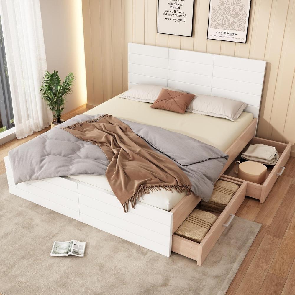 Cama 160x200 cm con cajones, blanco, sin somier, estilo moderno