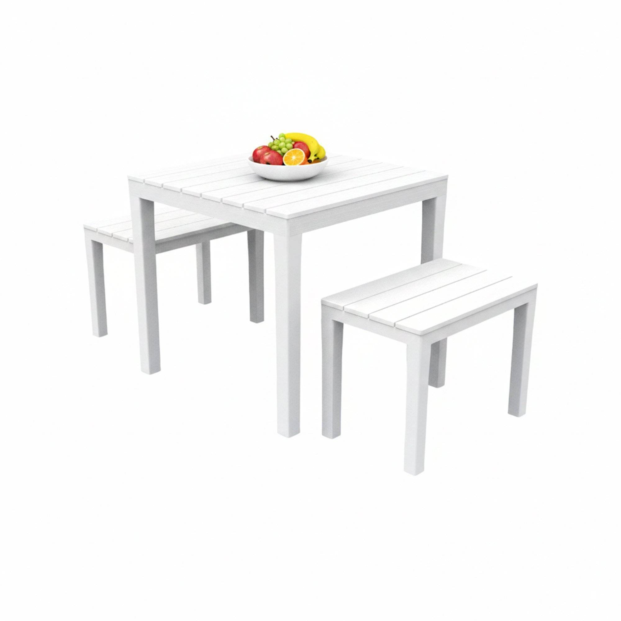 Set de salón exterior alambico, mesa, plástico blanco
