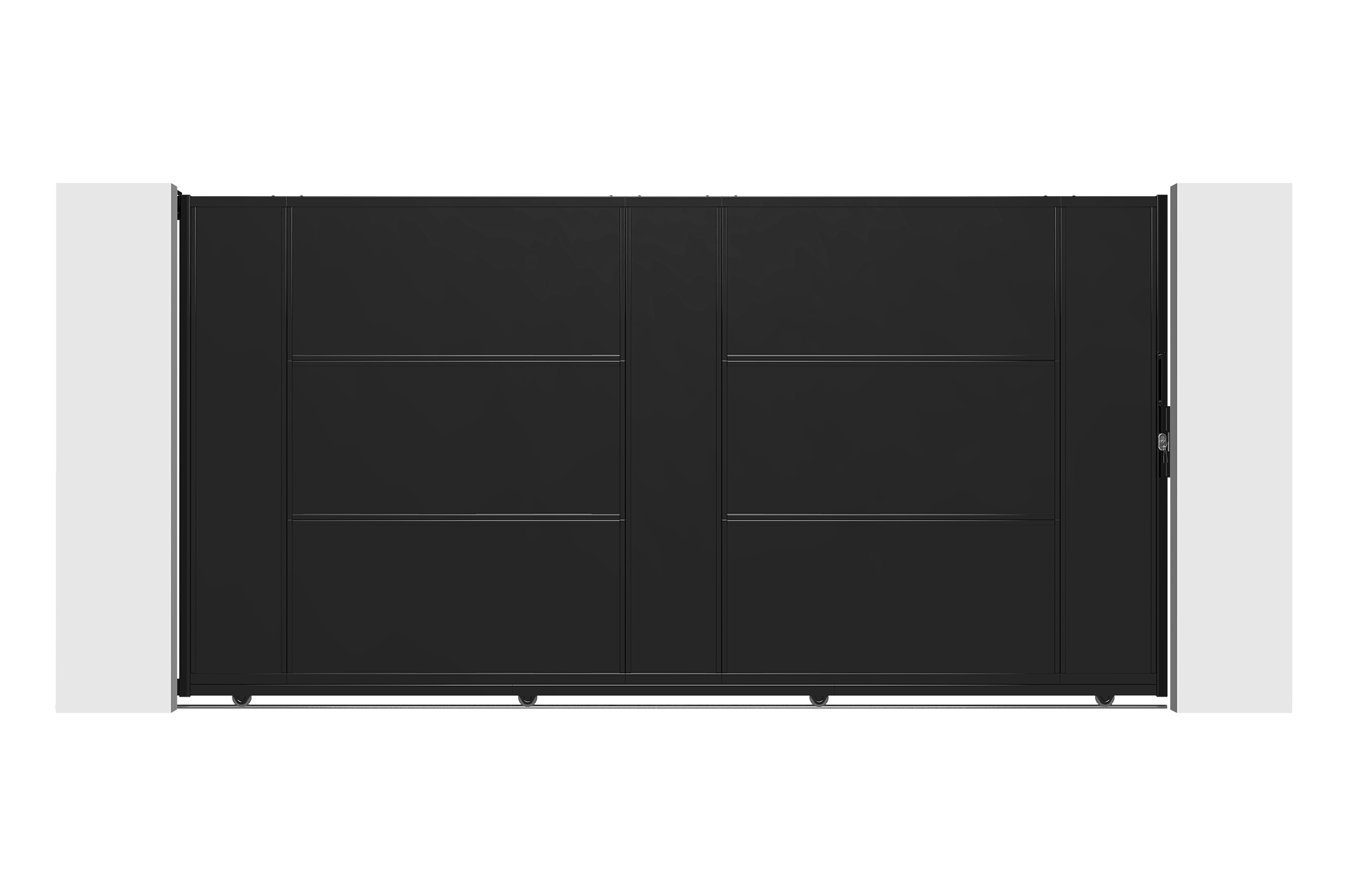 Puerta corredera acero nali 3,5 m h180 negro + 2 postes carmo 15x15