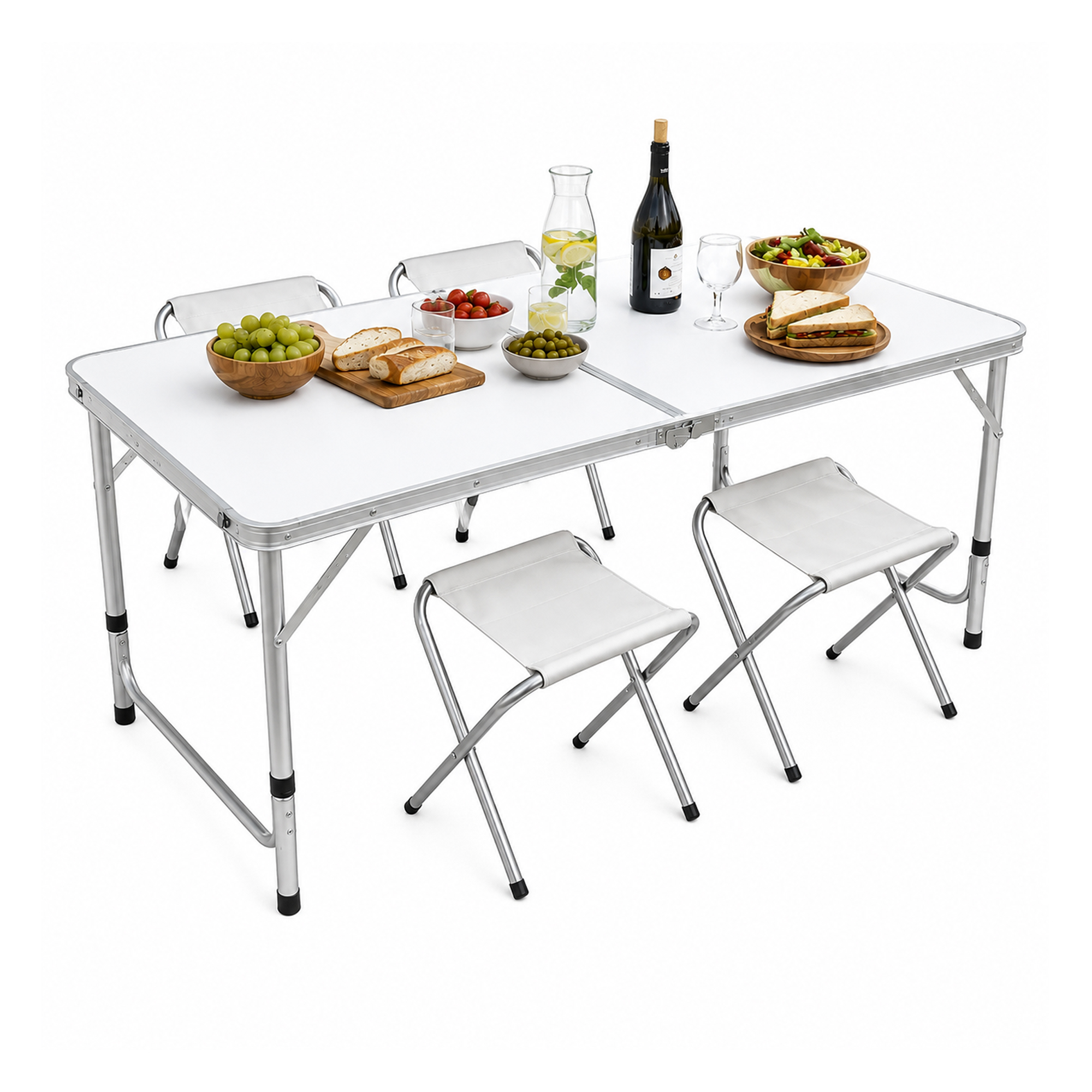 Mesa plegable portátil 120cm nyana home 4 taburetes regulable aluminio