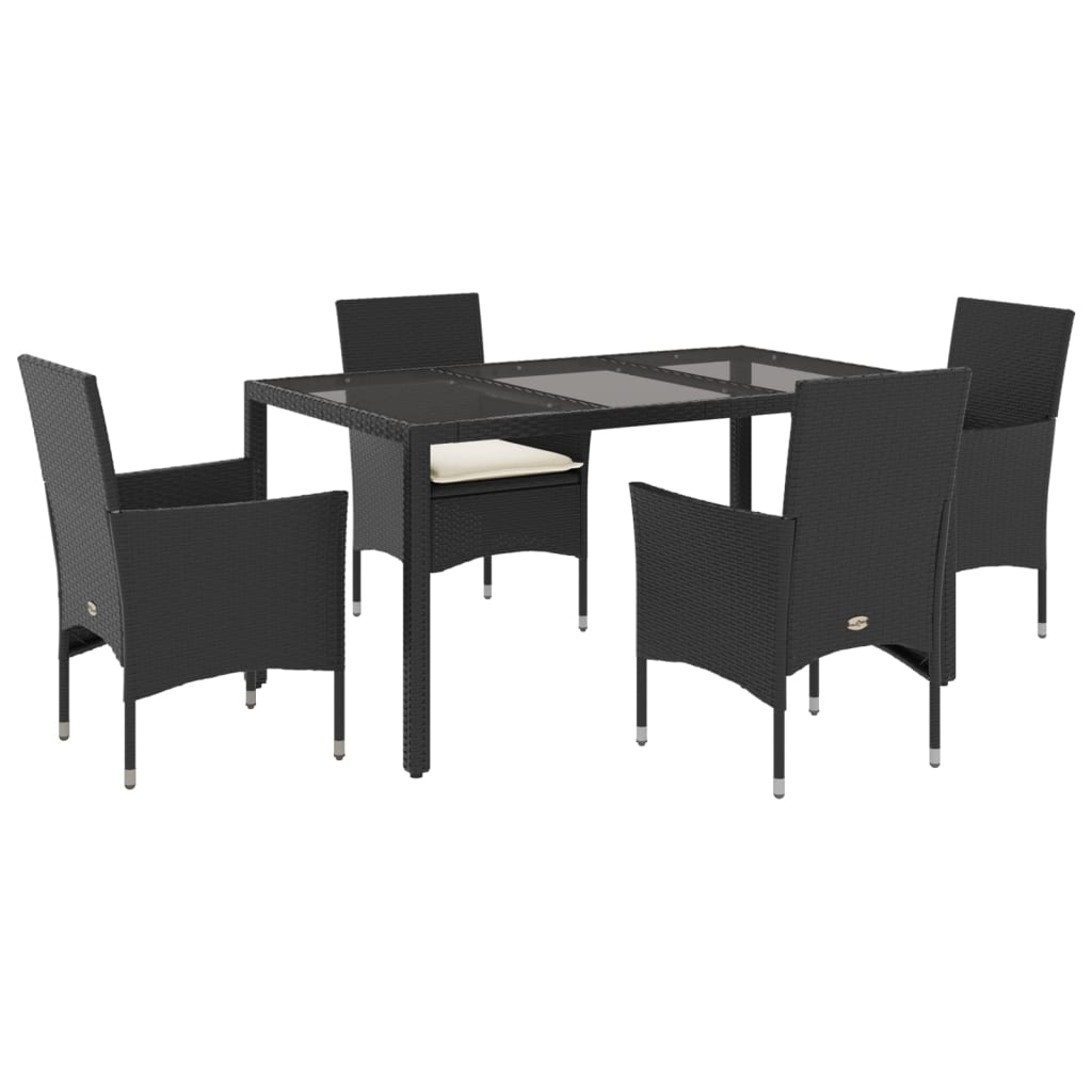 vidaXL set comedor jardín 5 pzas cojines ratán sintético vidrio negro