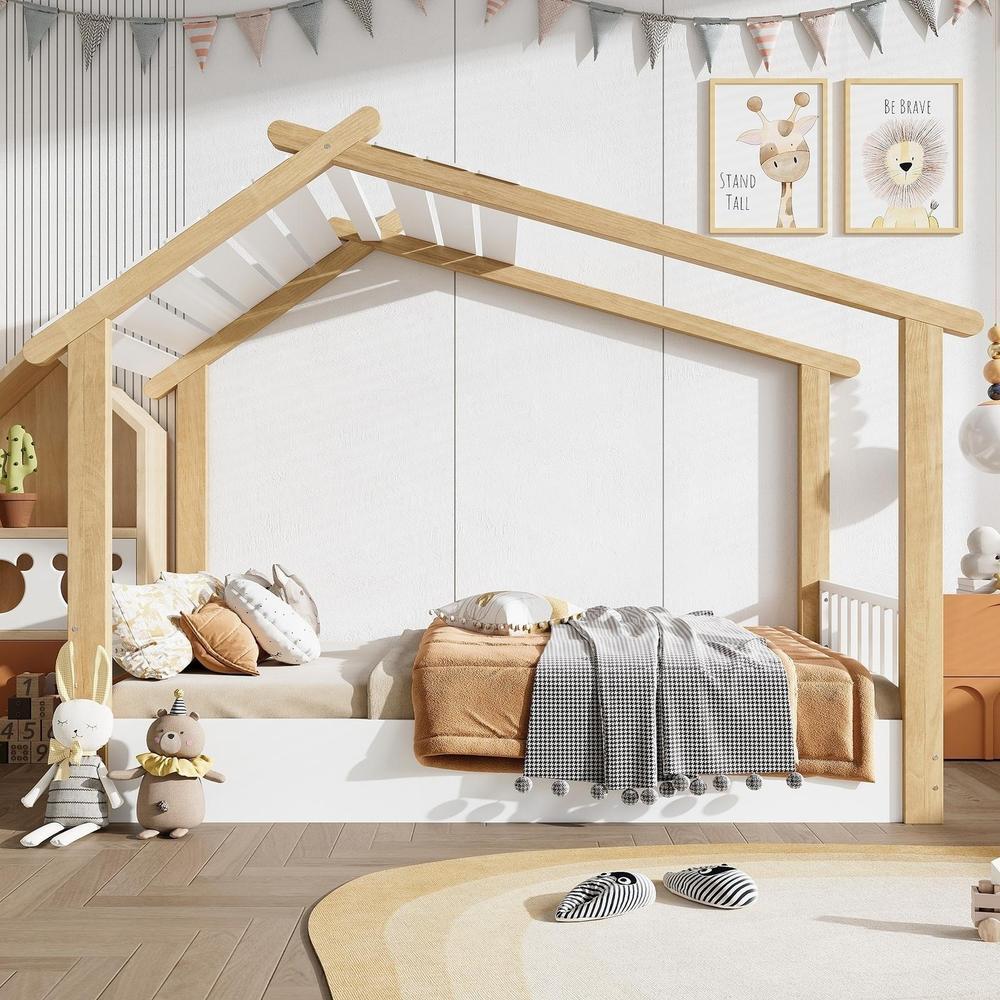 Cama infantil 90x200cm litera casa madera blanca