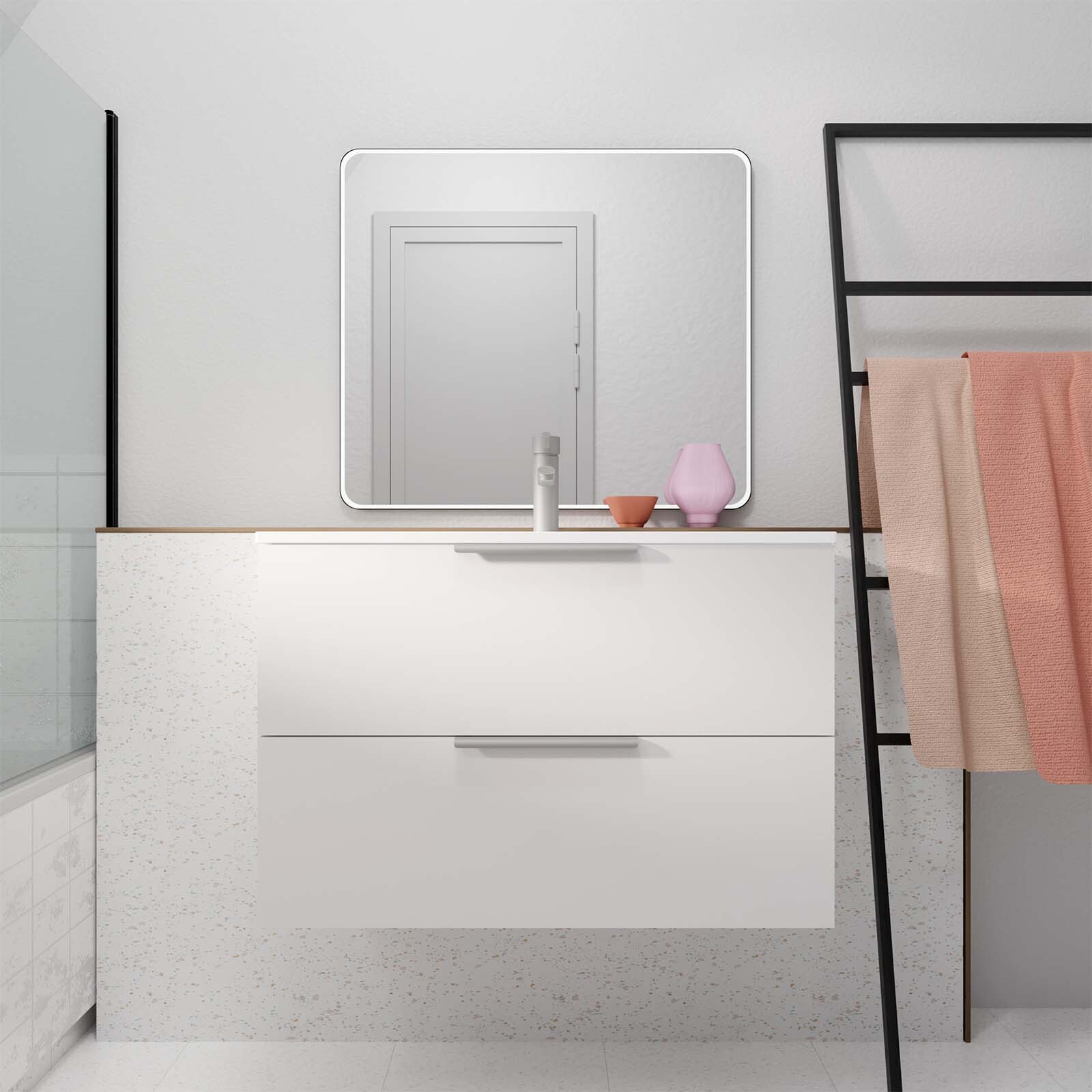 Mueble baño 60 cm suspendido blanco 2 cajones - lavabo blanco