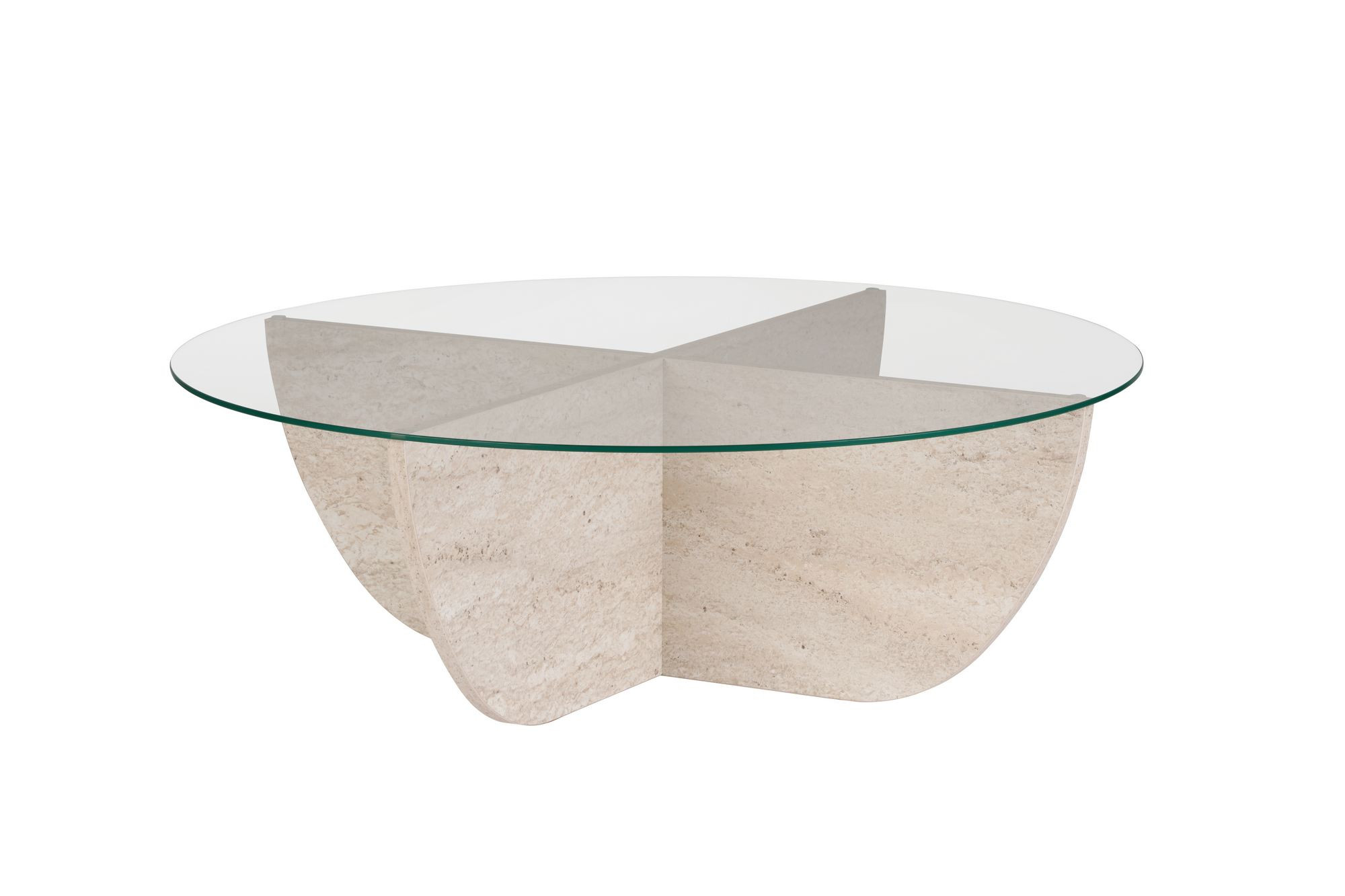 Mesa de centro de cristal <<liya>> 90 x 90 x 30 cm - travertino