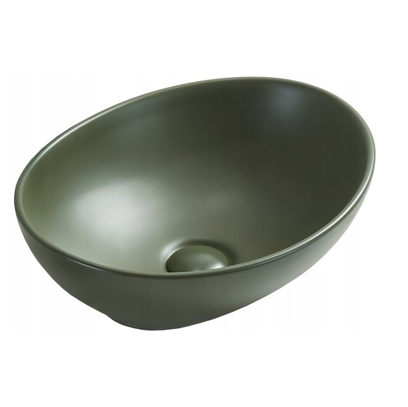 Lavabo cerámico sobre encimera, 40,5x33x14 cm, verde mate