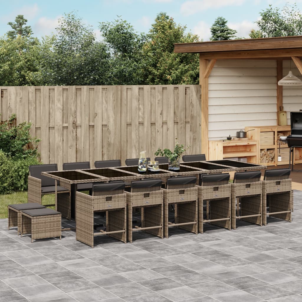 vidaXL set comedor de jardín 17 pzas y cojines ratán sintético gris