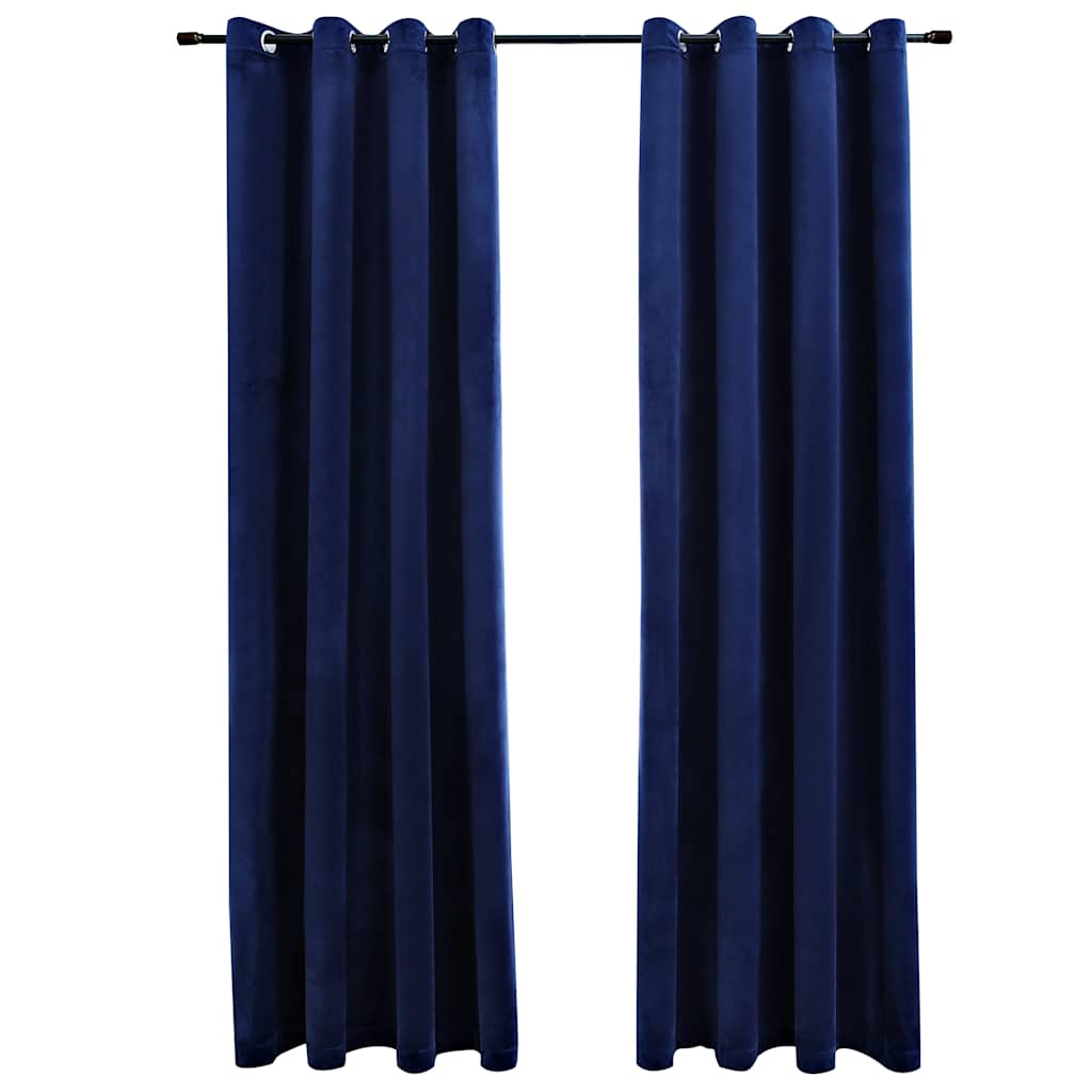 vidaXL cortinas opacas anillas 2 pzas terciopelo azul oscuro 140x245cm
