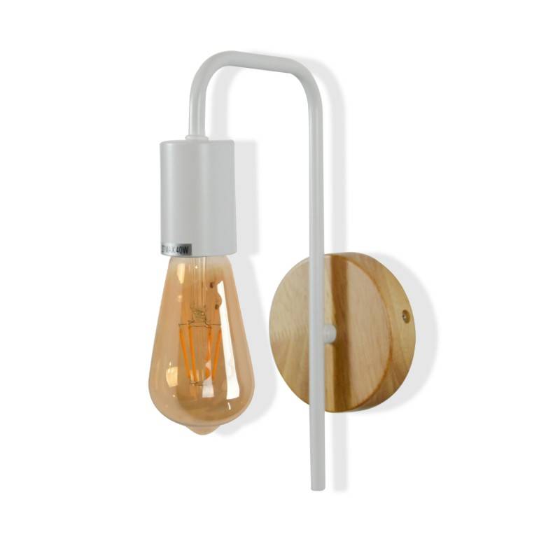 Aplique pared nórdico, aluminio blanco/madera para sala o comedor E27