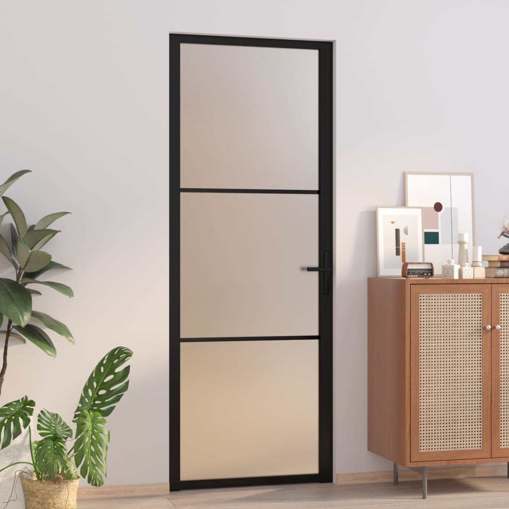 Puerta interior de vidrio y aluminio negro mate 76x201,5 cm wef2699