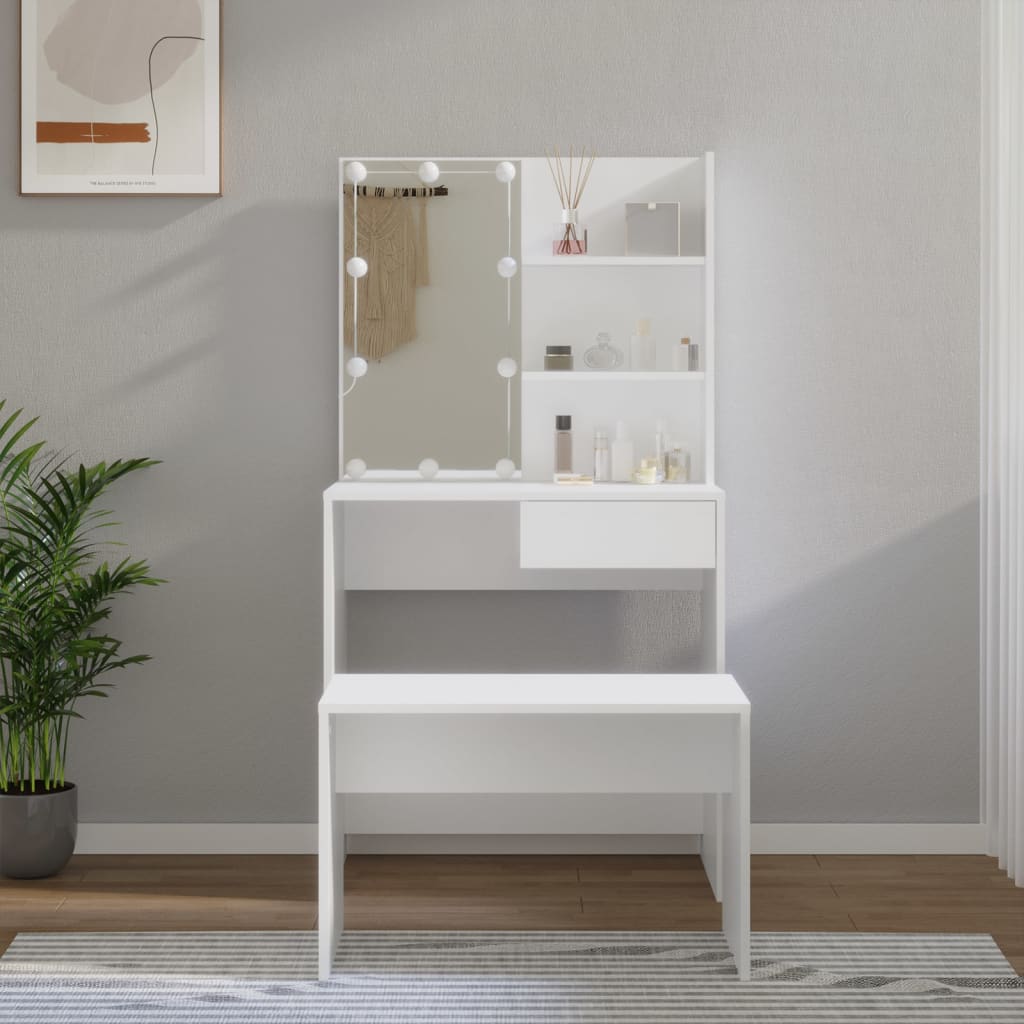 Juego de tocador con LED madera contrachapada blanco es1222