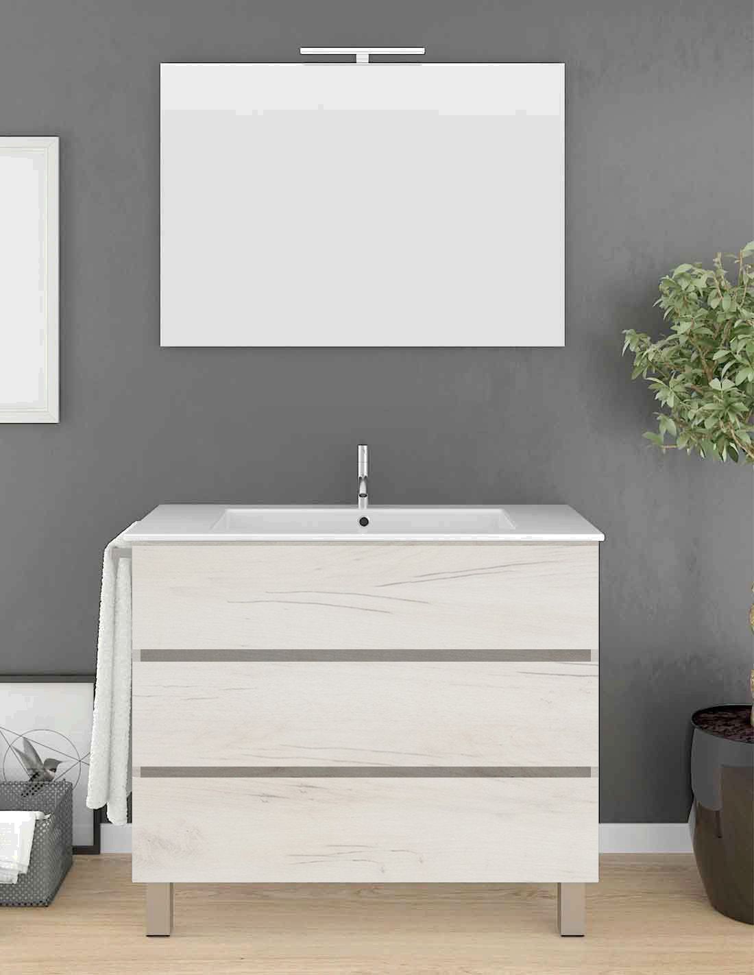 Mueble imperia 3 cajones, lavabo y espejo blanco nórdico 80 x 40 cm