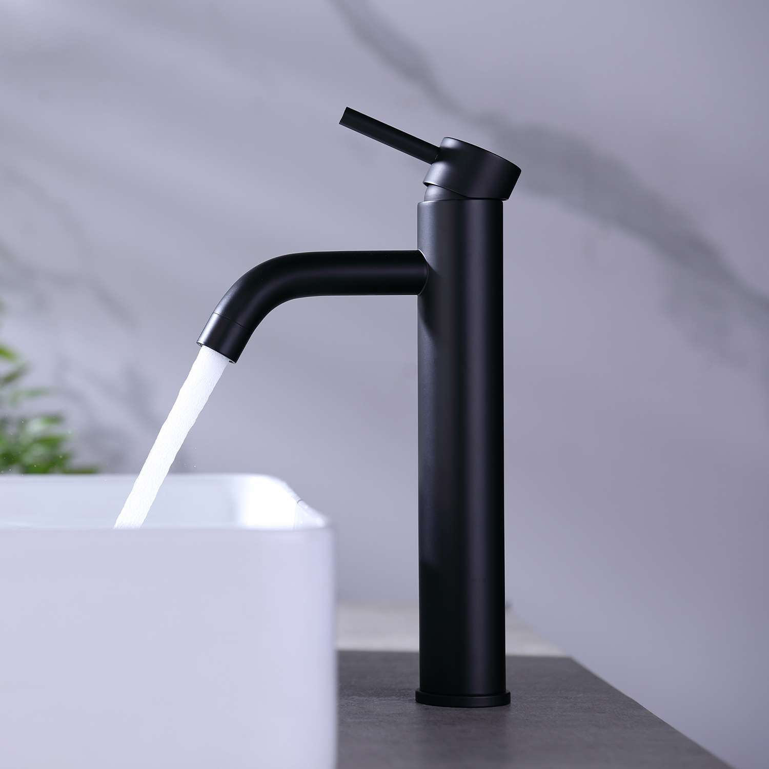 Grifo monomando lavabo alto sky bath negro mate inox s304 serie rock