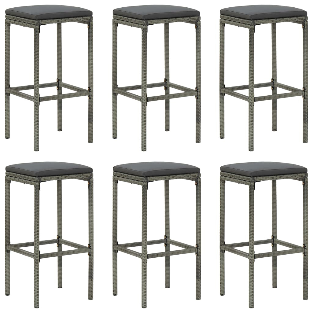 vidaXL taburetes de cocina con cojines 6 unidades ratán sintético gris