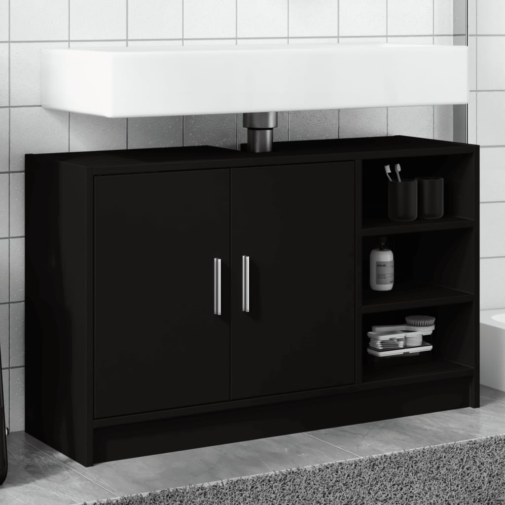 Armário de lavatório 90x29x55 cm derivados de madeira preto