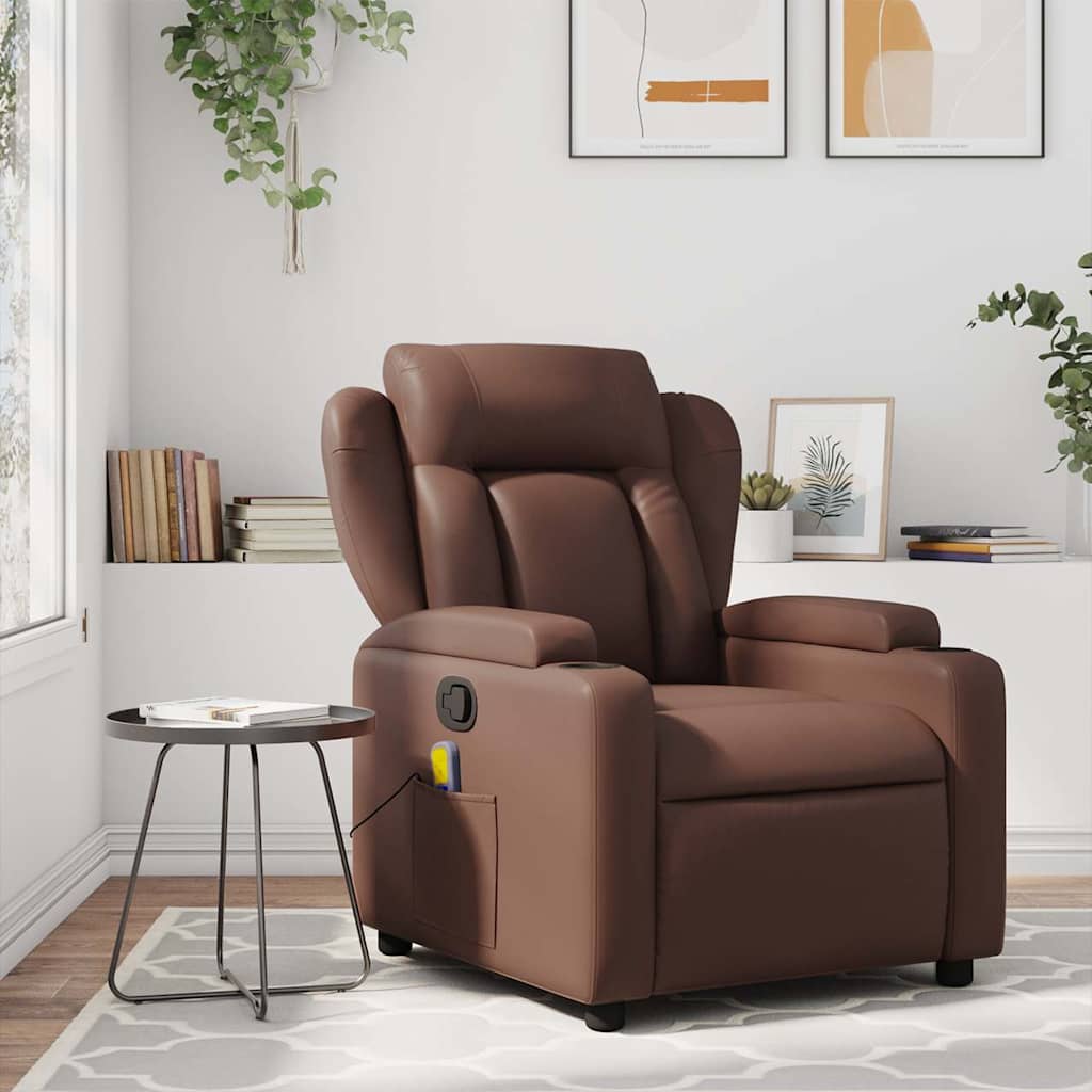 Sillón de masaje reclinable cuero sintético marrón qweo9954