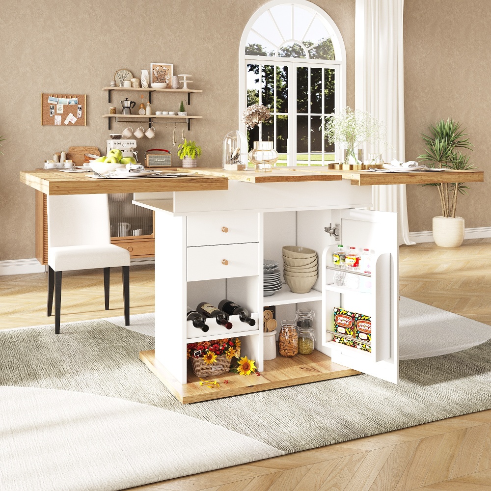 Mesa extensible con almacenaje mdf blanco natural 110-140 cm