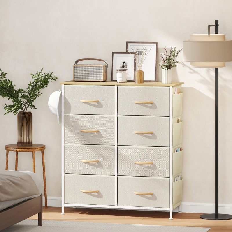 Cajonera con 8 cajones de tela beige 94,5x86x30cm