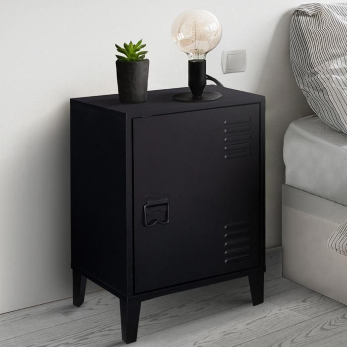 Mesita de noche de metal negro - 1 puerta - 40 30 53 cm
