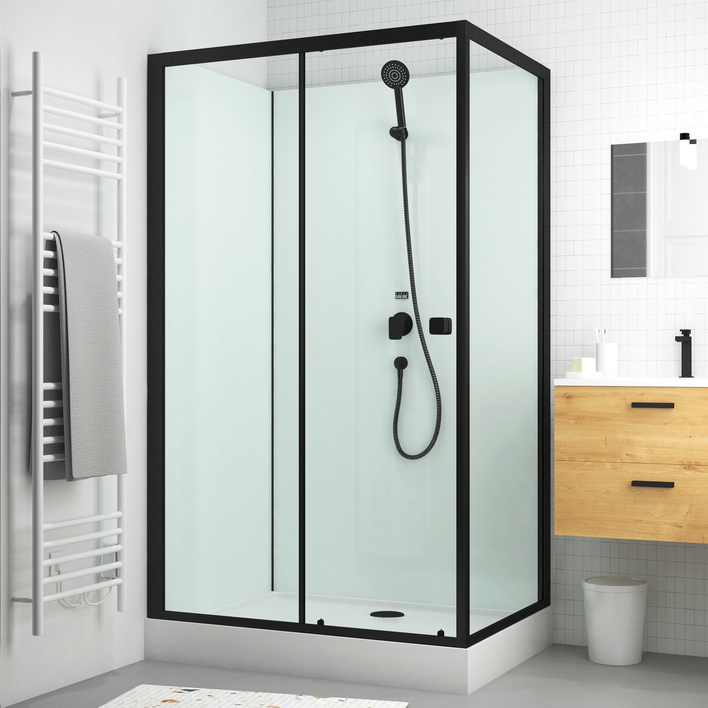 Cabina de ducha rectangular 110x80x197 cm blanca y negra mate