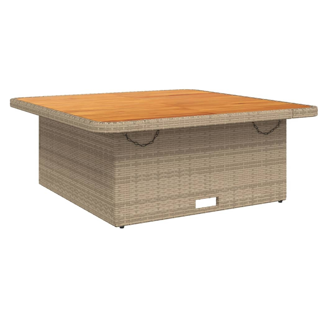 vidaXL mesa de jardín madera de acacia y ratán pe beige 110x110x71 cm