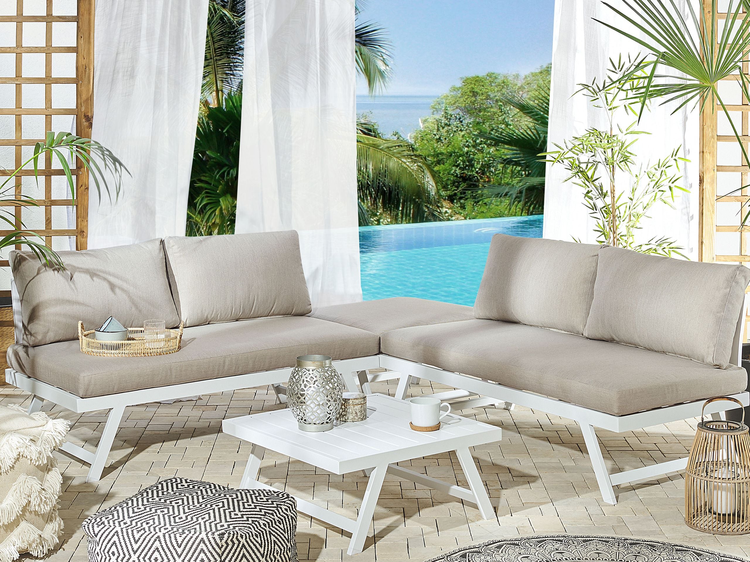 Conjunto esquinero de jardín 5 plazas coccorino metal gris pardo