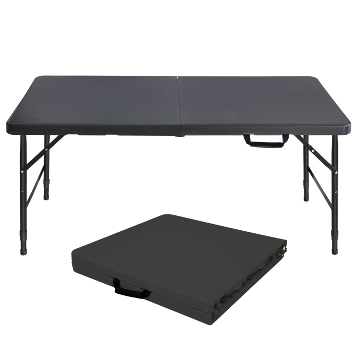 Mesa plegable ajustable multifuncional hierro+plástico negro 58-74x125x61cm