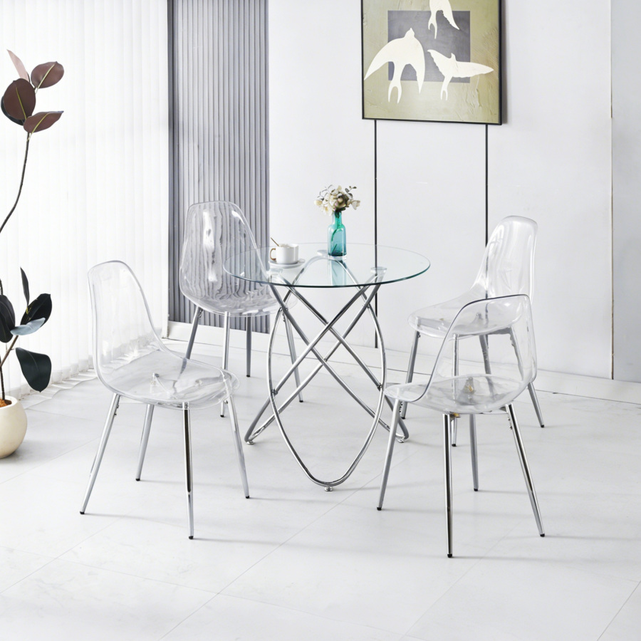 Juego de comedor con 1 mesa y 4 sillas tapizadas metal cromado