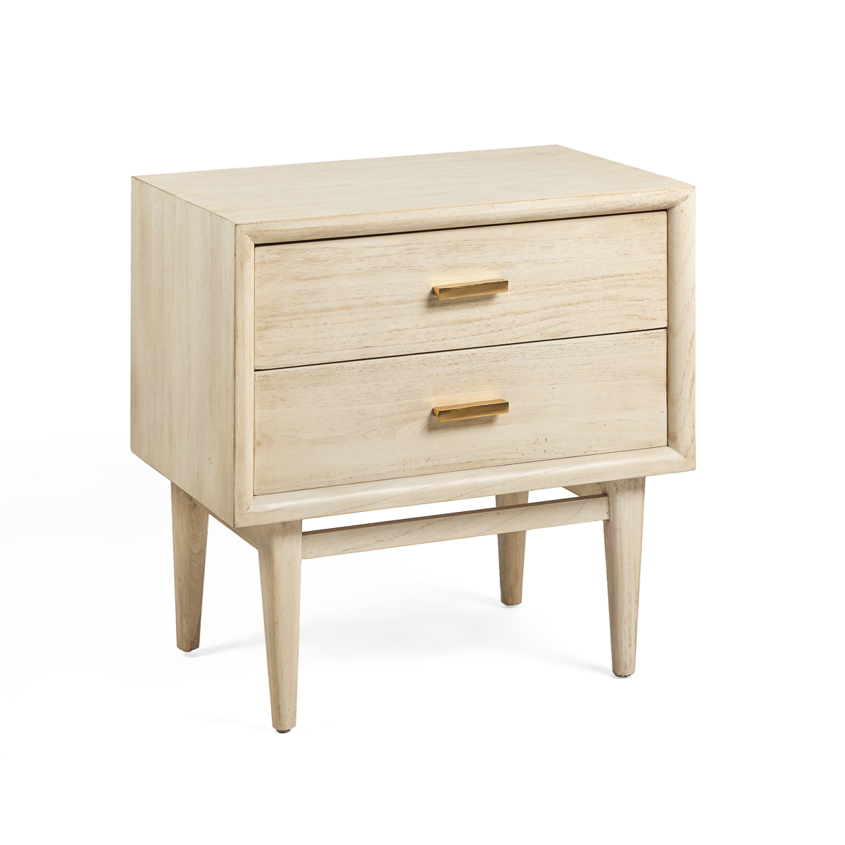 Mesita de noche 60x40x60 madera blanco velado, metal dorado