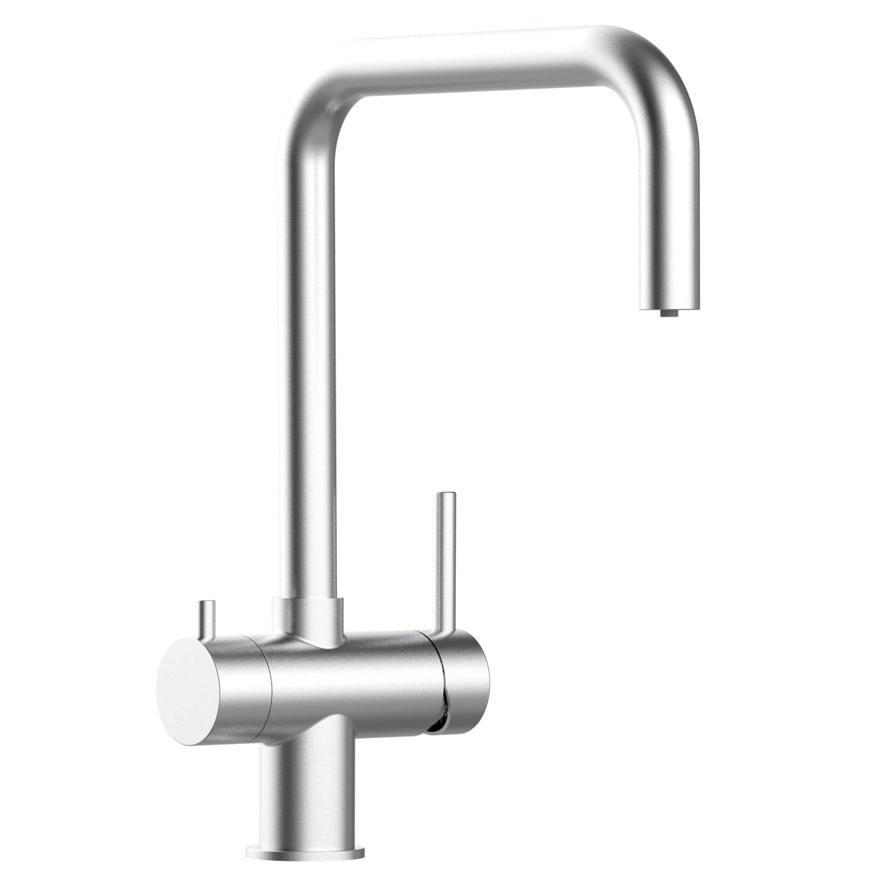 Grifo de cocina 4 vías acero inoxidable caño giratorio en n, cepillado