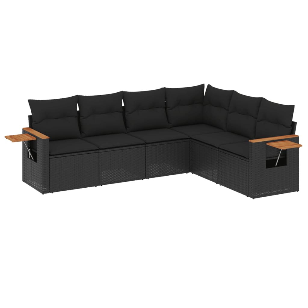 vidaXL set de sofás de jardín 6 piezas y cojines ratán sintético negro