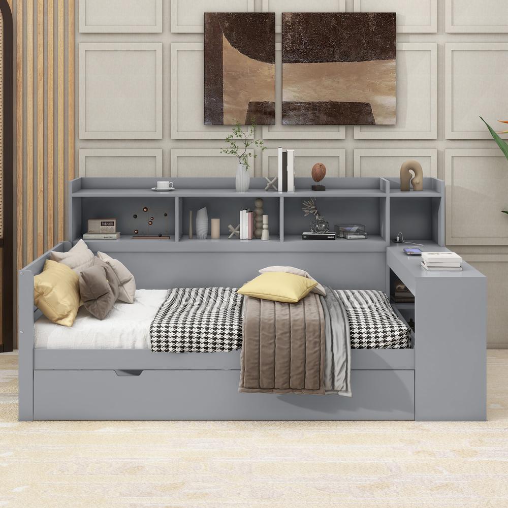 Canapé lit bureau 90x200cm con almacenaje y 2 cajones gris