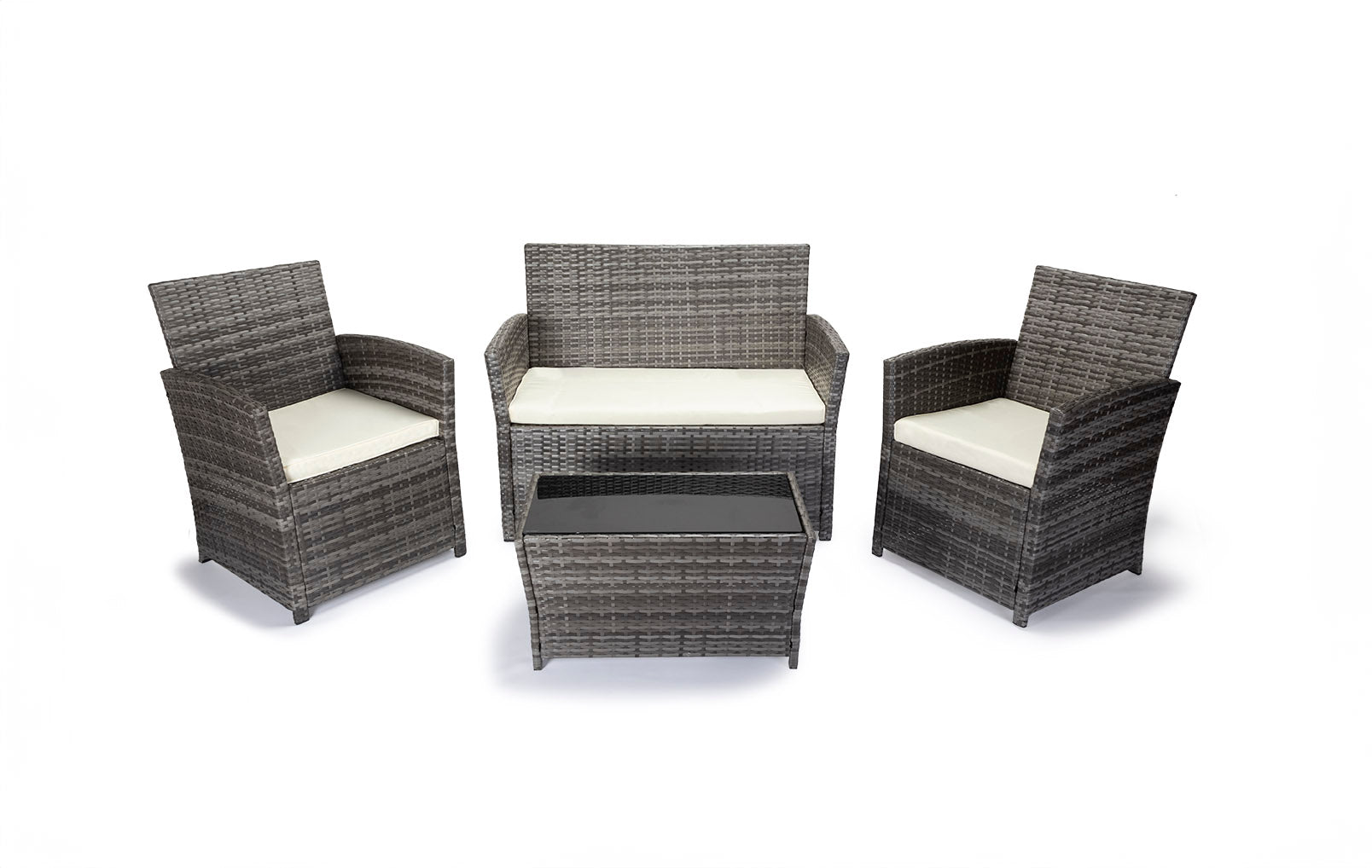 Conjunto sofa + 2 sillones + mesa de ratan pe. Muebles de jardin y