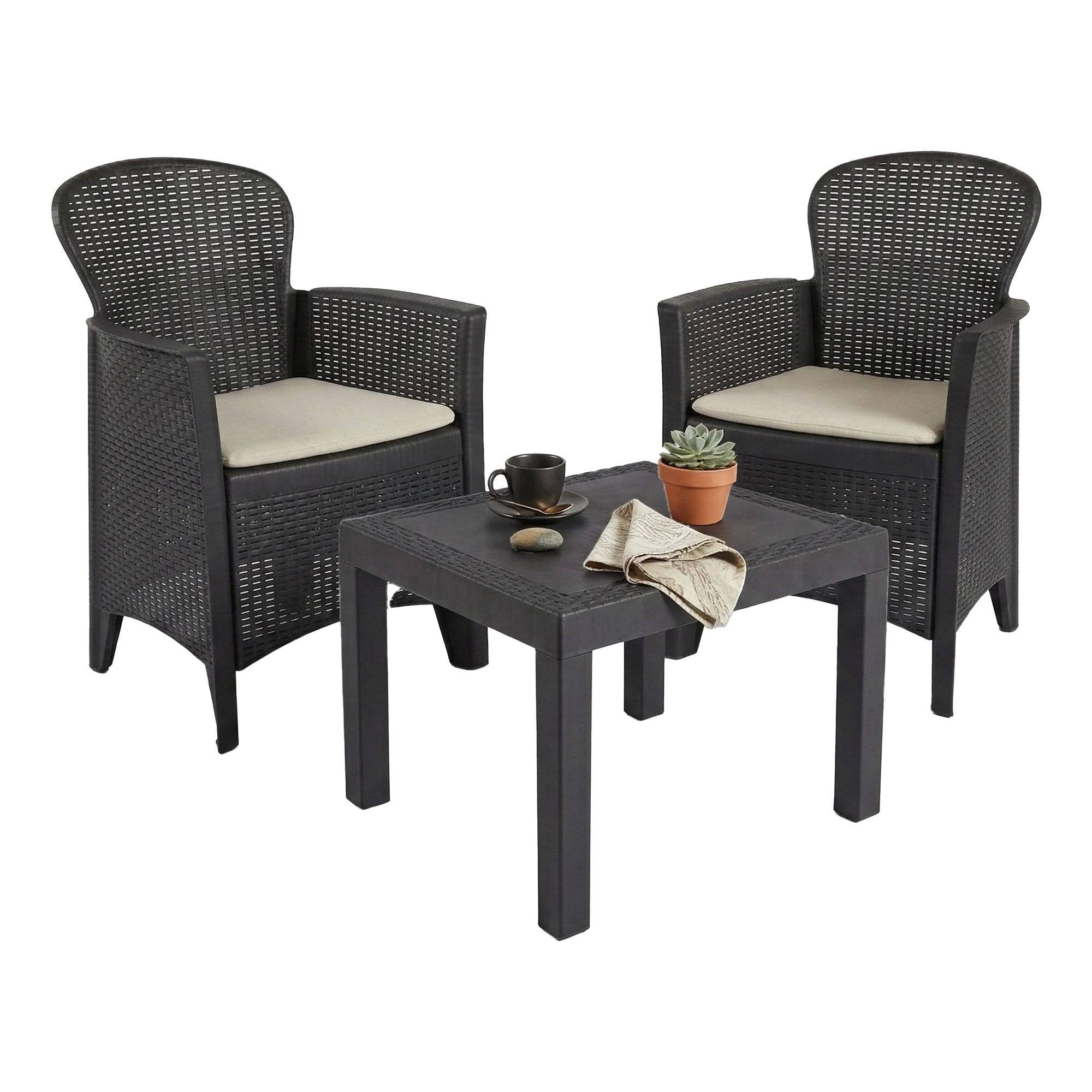 Set de salón exterior aneta, mesa, plástico negro antracita