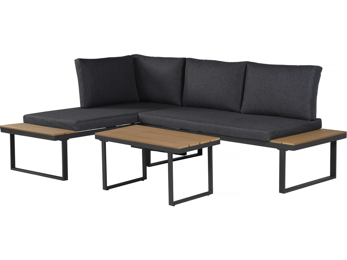 Conjunto de jardín con sofá esquinero con acabado imitación madera <<liora>