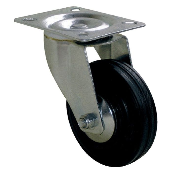 Rueda giratoria de platina sin freno d.65 con rodillo de goma negra carga 6