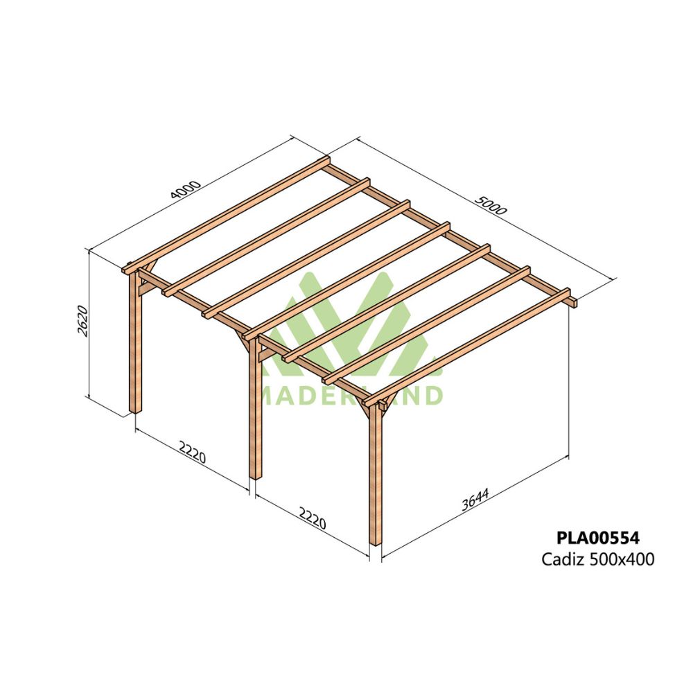 Pérgola de madera laminada adosada - cádiz ad. 500x400cm (maderland)