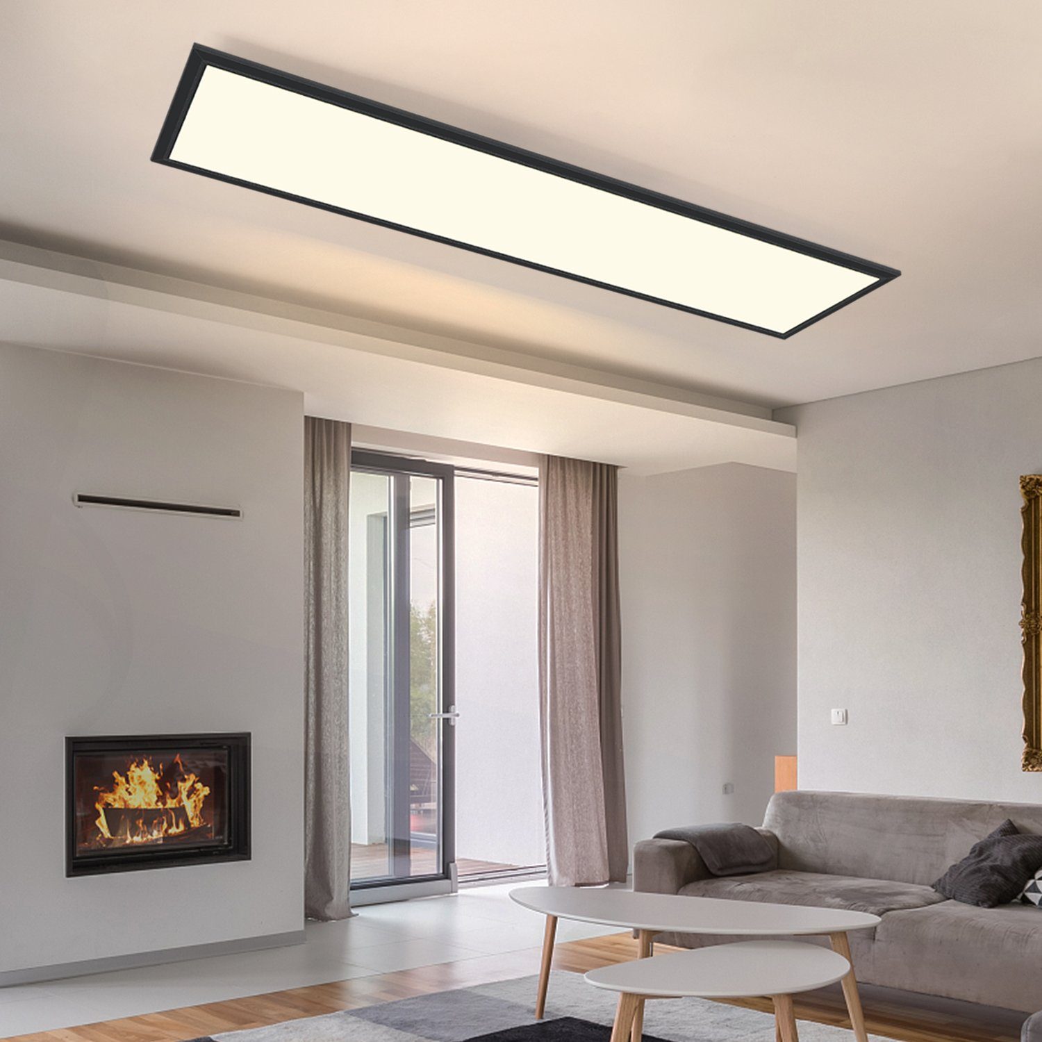Nettlife plafon de techo LED 120x30cm 48w panel negro regulable con