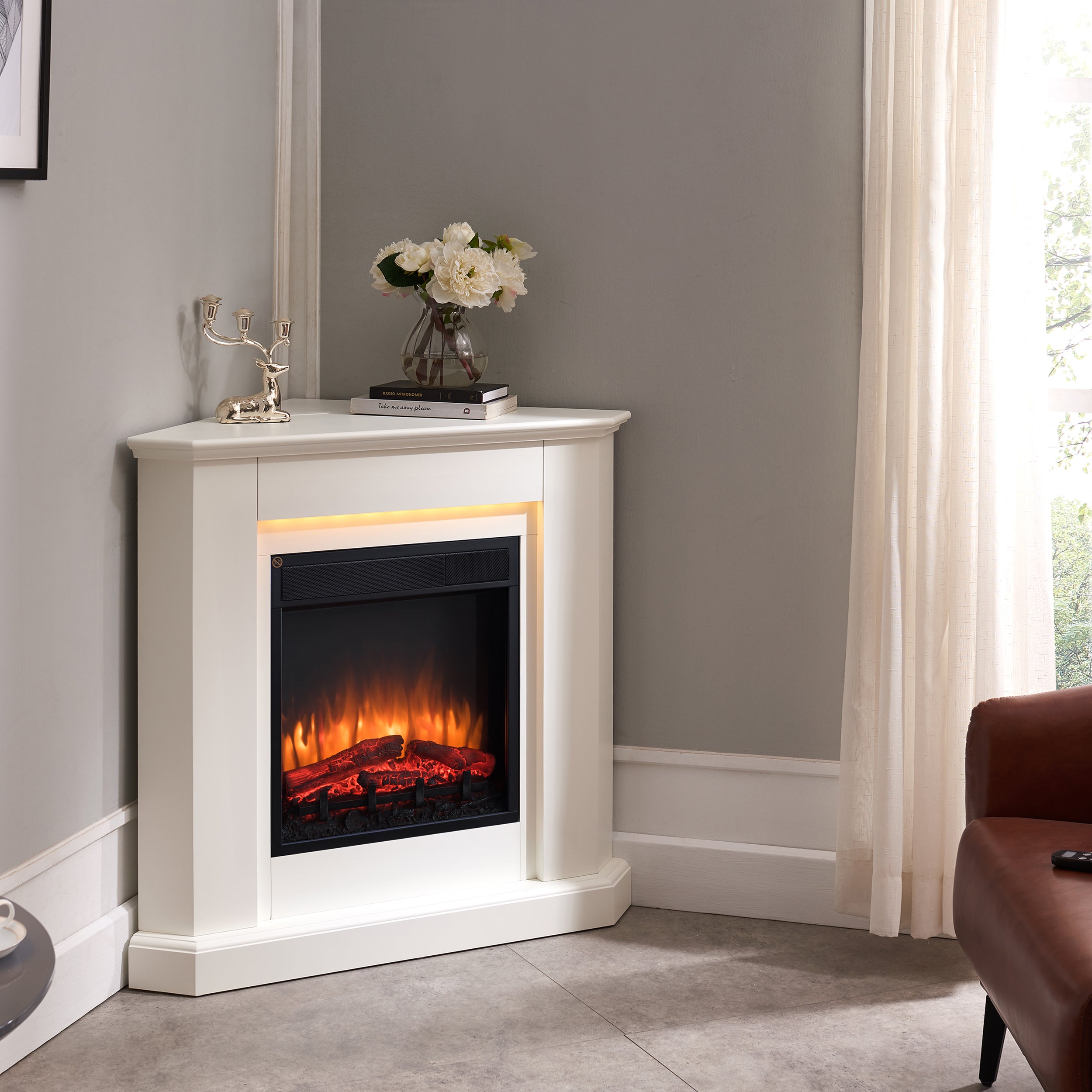 Chimenea eléctrica BALDERIA Candela - chimenea de esquina, 2000 W - blanca