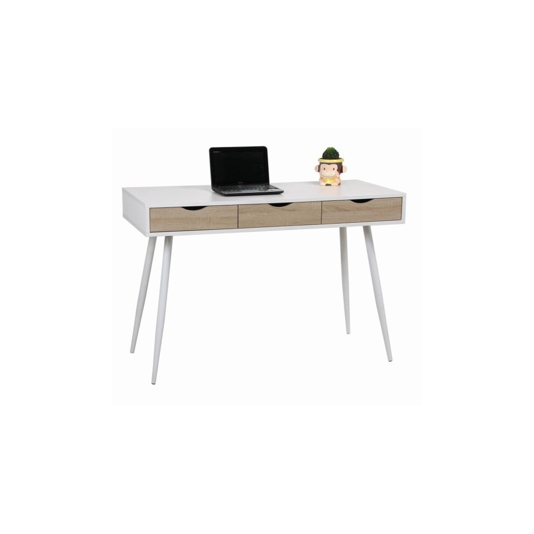Bureau florida 3 cajones – color blanco efecto madera – estilo escandinavo