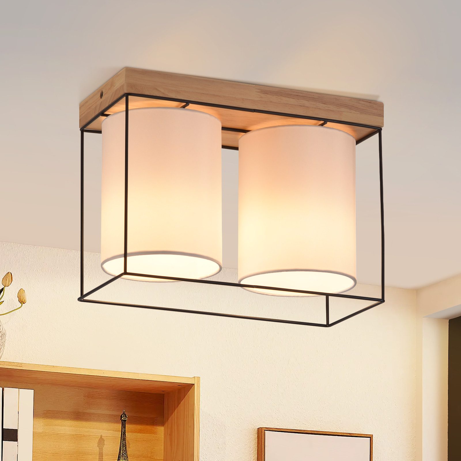 Nettlife lámpara dormitorio vintage lámpara 2 bombillas e14 madera con