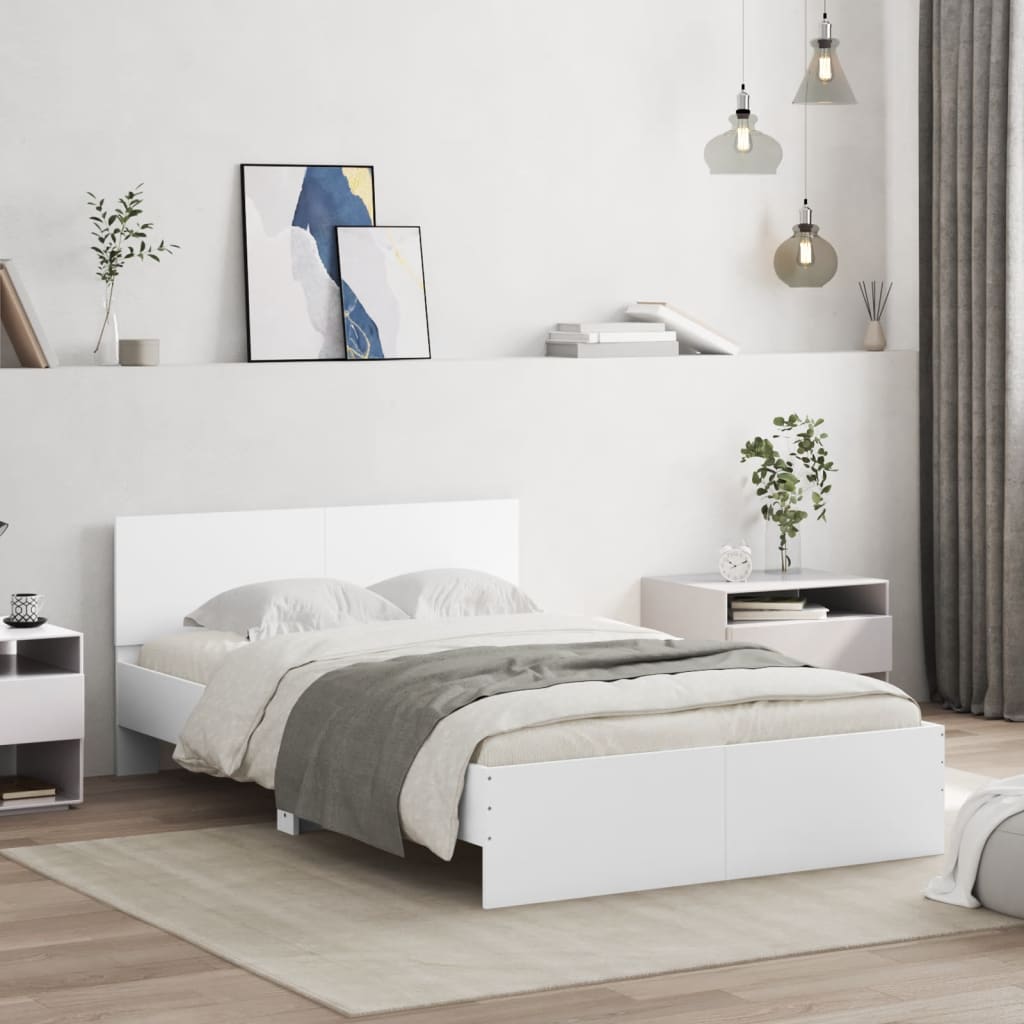 Cama con cabecero y luces LED blanco 135x190 cm reg2353