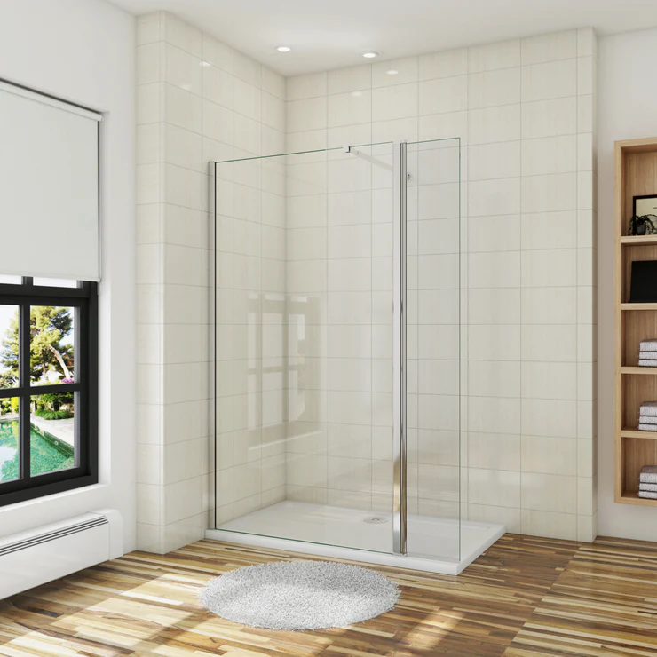 Mampara ducha fija con película de seguridad,barra 73-120cm,(80+30)x200cm