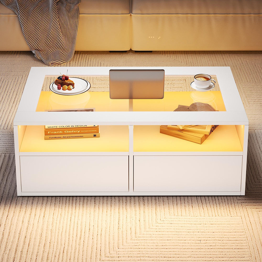 Mesa de centro,cristal,dos niveles,blanca