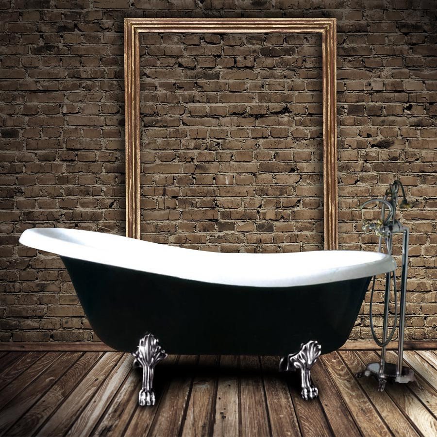 Bañera hierro livingston negra 170 cm patas cromadas