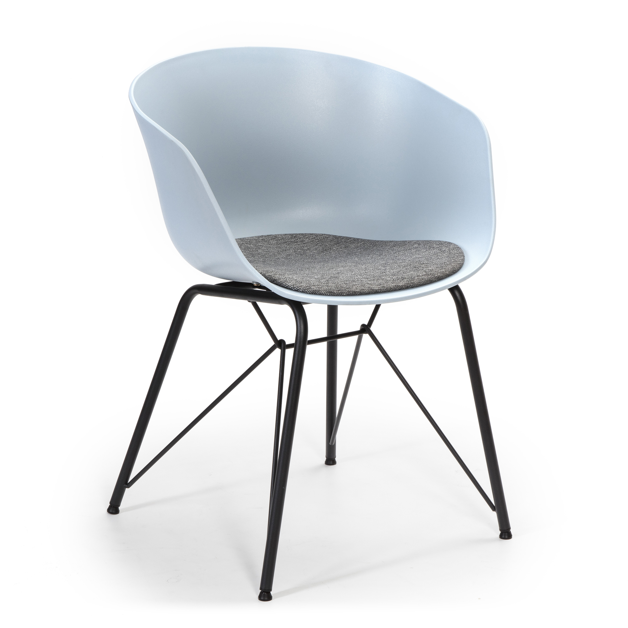 Sillón butaca comedor alba color azul, patas de metal, asiento tapizado