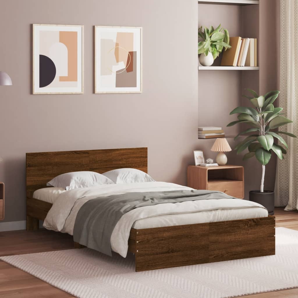 Cama con cabecero marrón roble 135x190 cm