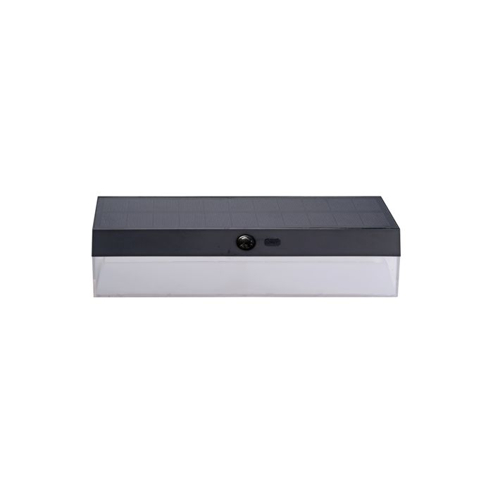 Aplique solar rectangular 4w 500lm, 3 000/4 000/6 500k, con sensor, negro