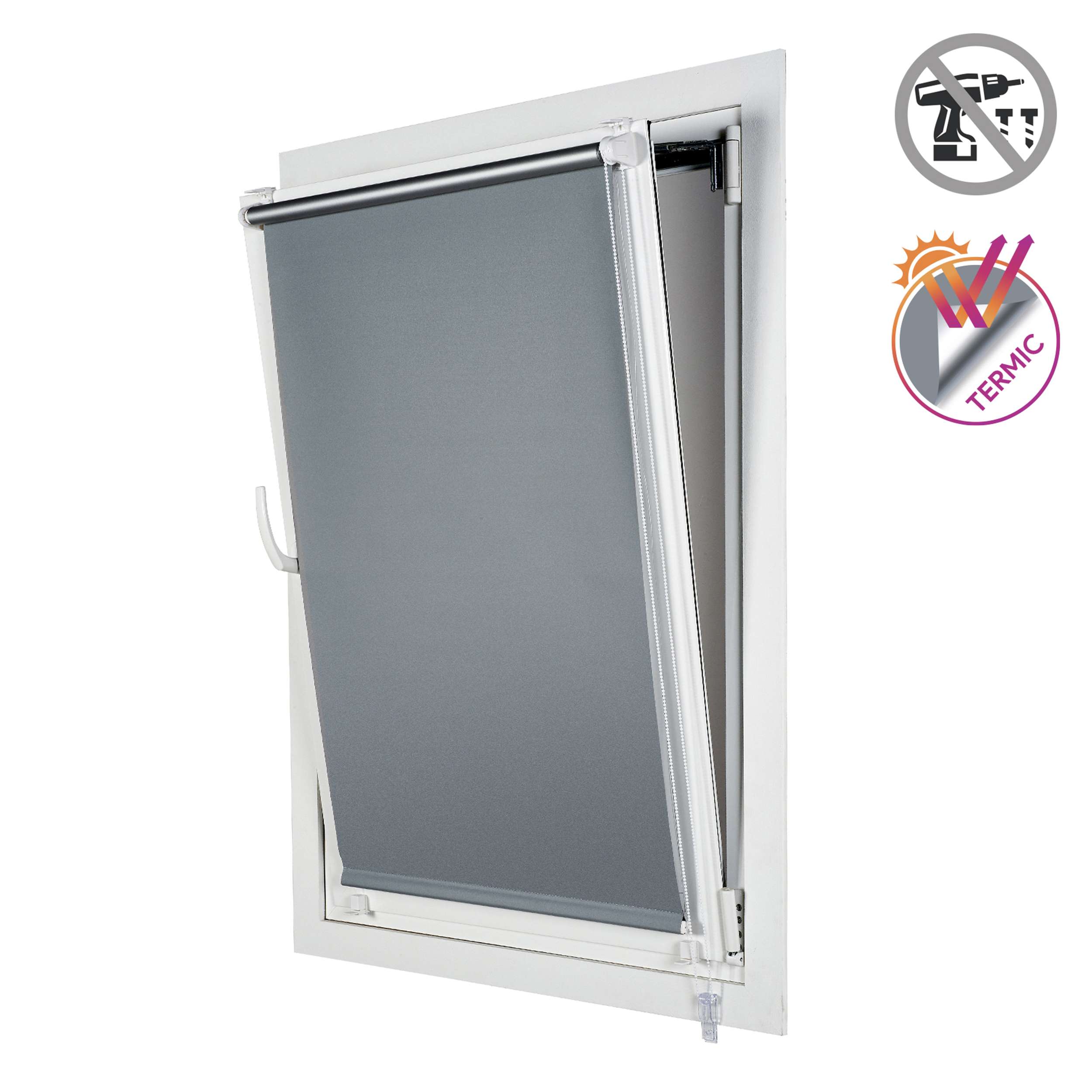 Estor opaco easyfix, instalación sin taladrar plata, 75 x 180cm