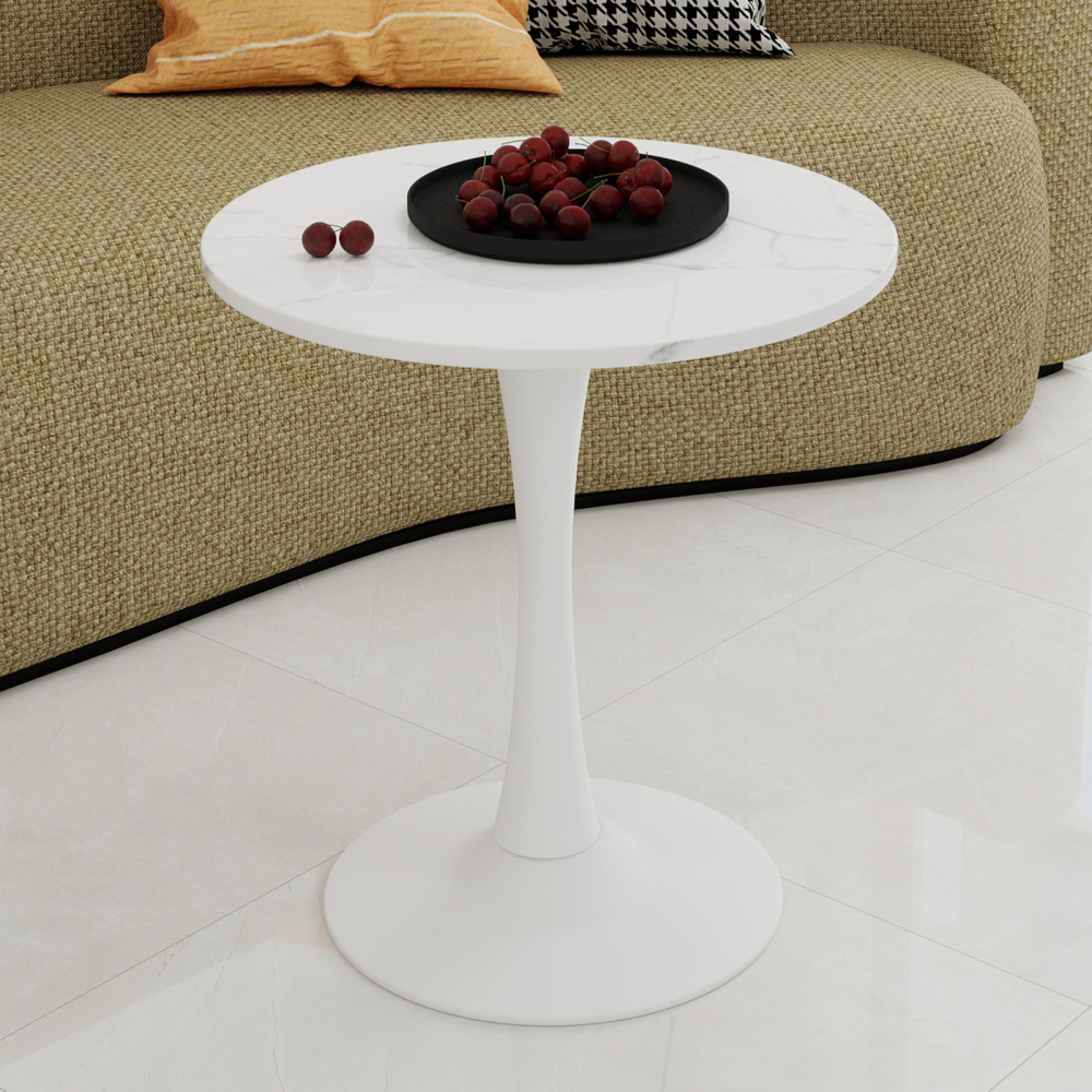 Mesa auxiliar redonda para salón mármol artificial blanco 70cm